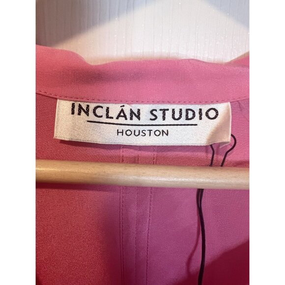 Inclan Studio Stevie Pink Top L Relaxed Fit High Low Hem Collared Silk Crepe - Picture 6 of 8